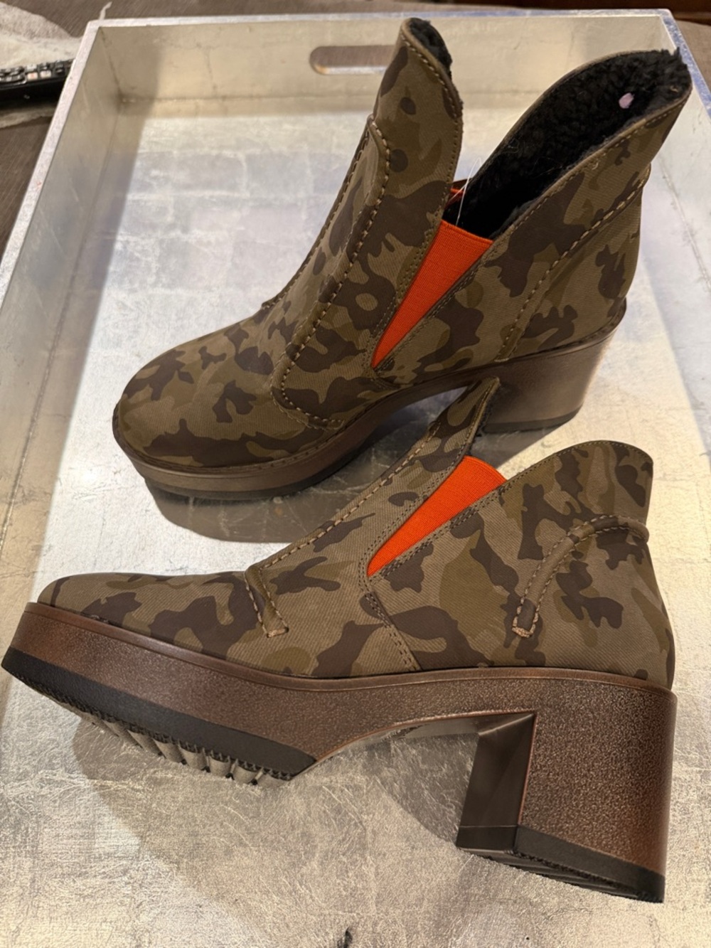 MUK LUKS Spain Ibiza Camo Block Heel Fleece Lined Boots